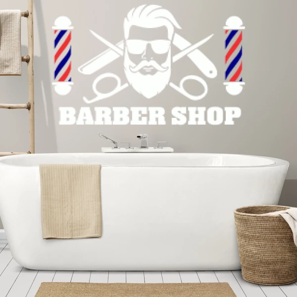 Sticker Barber Shop Rotative Blanc