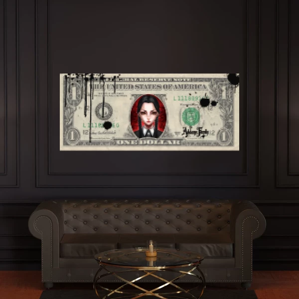 Sticker One Dollar Wednesday Addams Imprimé